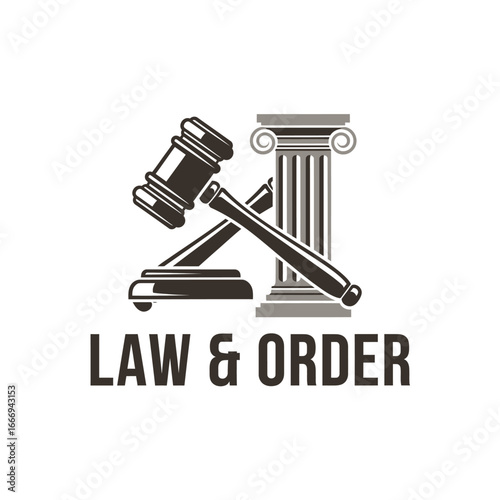Symbolic image representing law and order, featuring a gavel and a pillar.