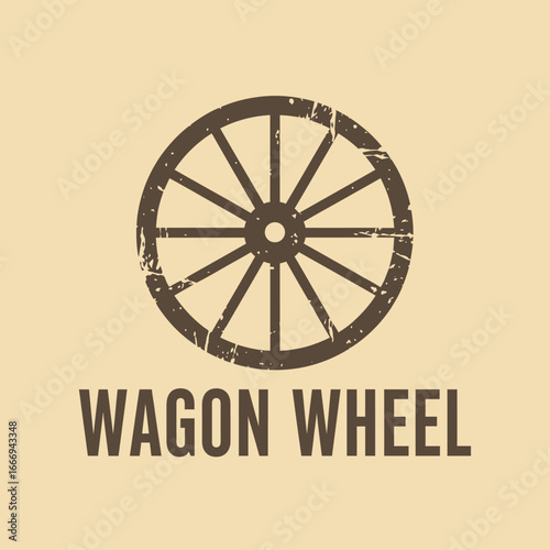 A distressed graphic design of a classic wagon wheel.