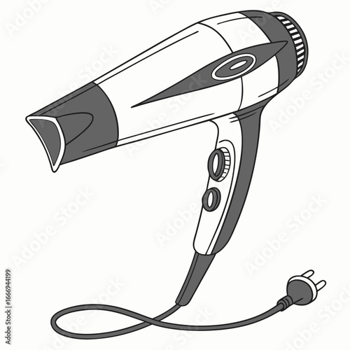 Hair dryer, a beauty tool for drying and styling hair with hot air, used in salons and homes