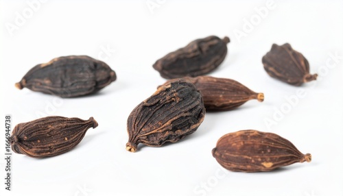 Wallpaper Mural Black Cardamom Pods on Isolated White Background – Smoky Spiced Capsules with Dark Skin and Studio Lighting Torontodigital.ca
