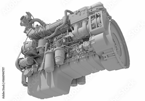 Truck Engine in Clay Style Render on White Background 3D Rendering