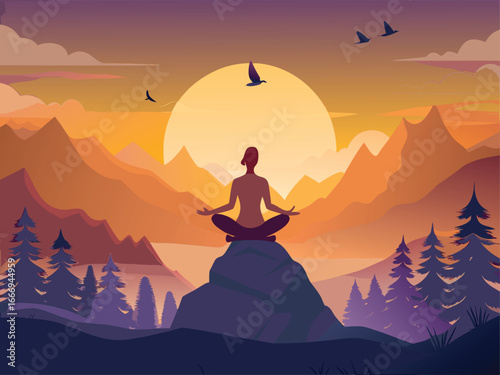 Yoga at Sunrise in Mountains Minimalist Art