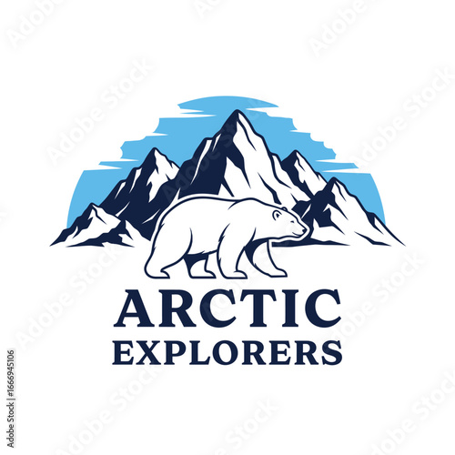 A striking logo featuring a polar bear amidst snowy mountains. Represents arctic exploration and adventure.