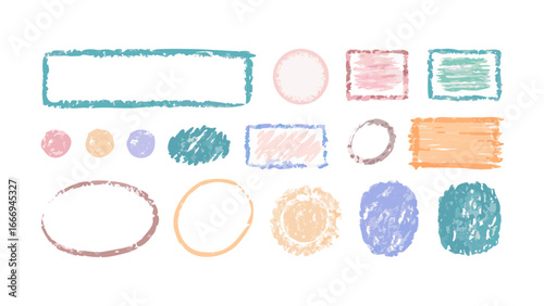 Collection of crayon drawn shapes, perfect for adding a playful touch to your designs and projects