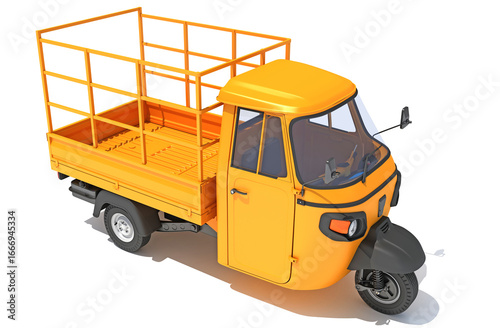 Mini Truck Pick Up Rickshaw in Clay Style Render on White Background 3D Rendering