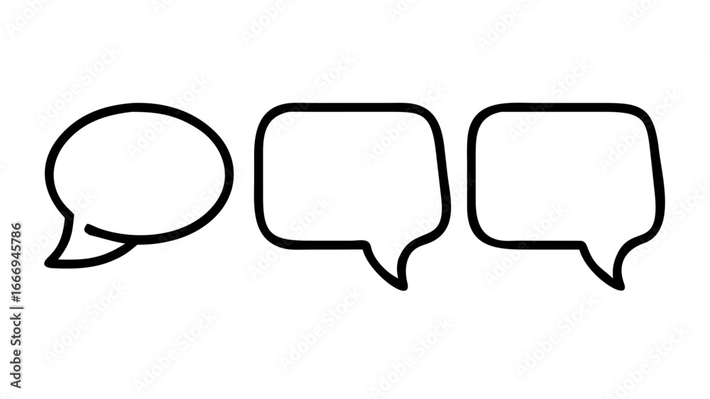 Fototapeta premium Three speech bubbles in a row, simple black outline, , perfect for adding text or quotes to your designs