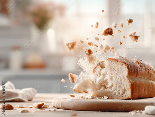 Freshly Made Bread particles with Warm Light on top kitchen counter.