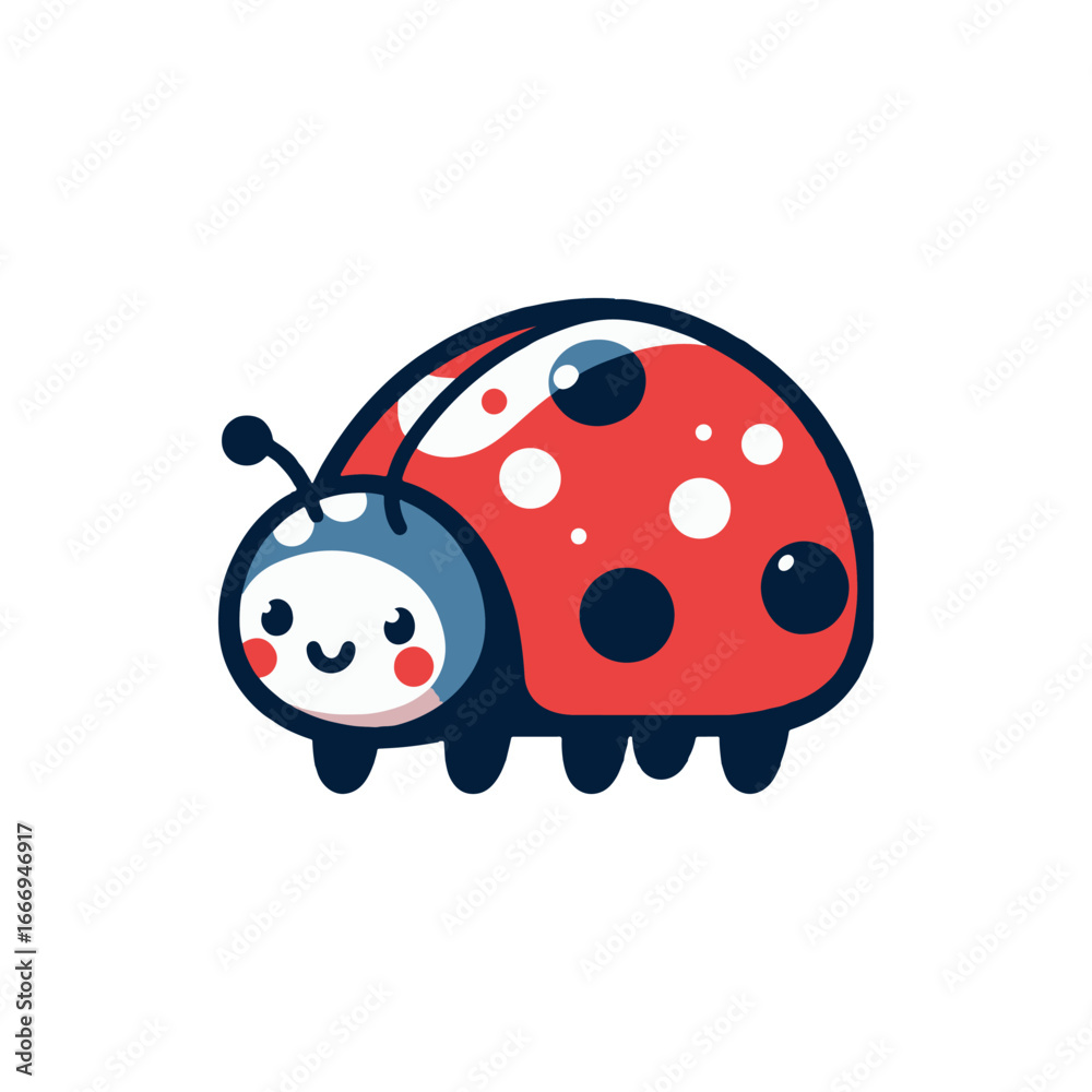 Fototapeta premium Cute cartoon ladybug character with a smiling face on a white background, ideal for children's illustrations