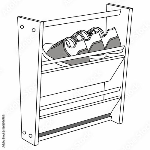 Shoe rack, a modern furniture piece for home storage, designed to keep footwear organized and easily accessible