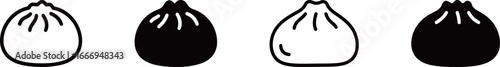 A set of simple dim sum bun icons in outline and solid black silhouette styles.