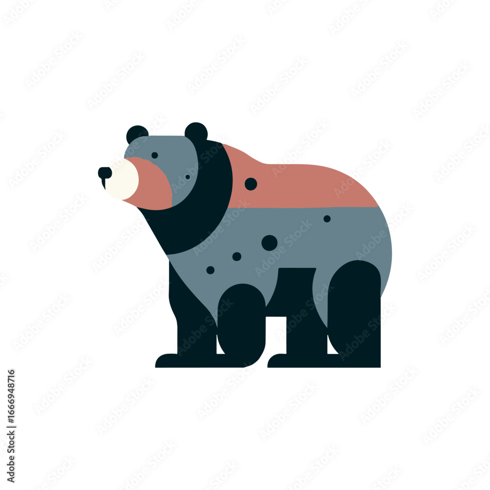 Fototapeta premium Stylized bear illustration showcasing vibrant colors and geometric shapes against a minimal background