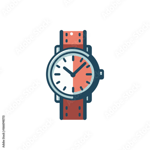 Stylish wristwatch with a red strap, displaying time, set against a minimalist background