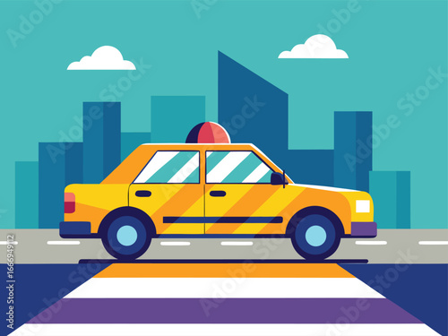 Modern Yellow Taxicab with Checkered Stripe