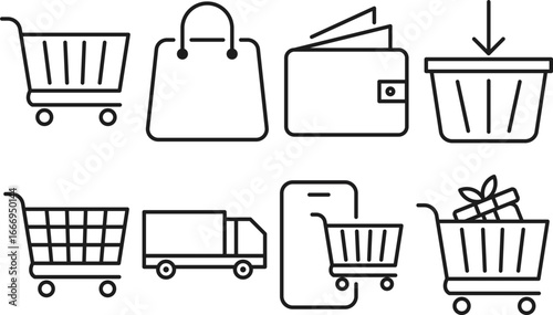 Shopping Cart and E-commerce Icon Set for Online Retail Design