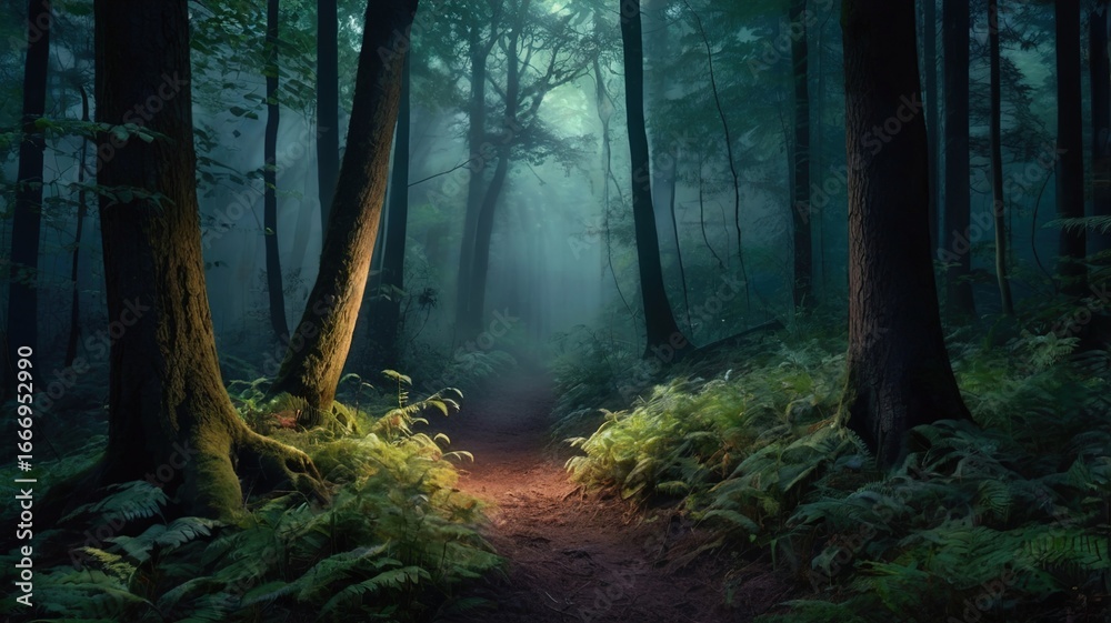 Obraz premium misty forest in the morning