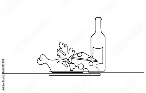 one continuous drawn line of a bottle of beer and a mug hand-drawn picture of a silhouette. Line art. single line