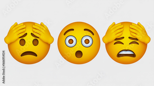 Expressive emojis showing shock, worry, and despair with hands on heads