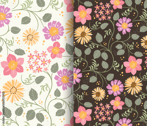 Wallpaper Mural Yellow and Purple Flowers Garden Pattern Torontodigital.ca