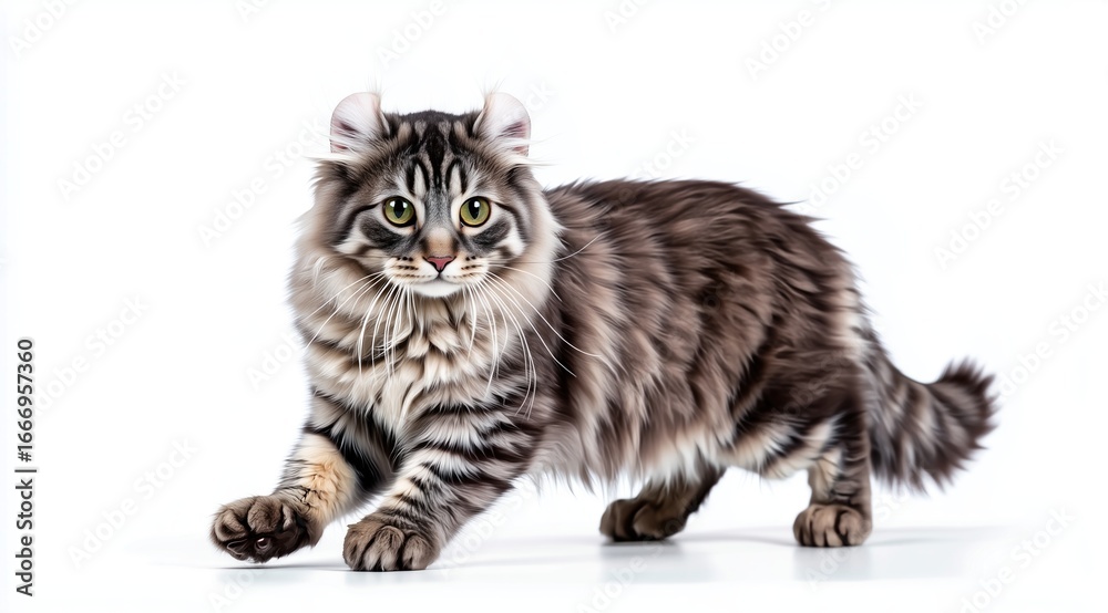 Obraz premium Playful American Curl Cat Walking on White Background