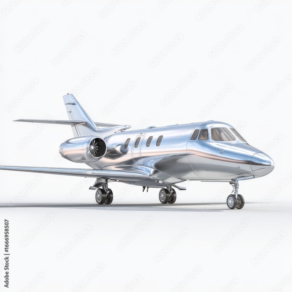 Fototapeta premium Chrome Private Jet Airplane Luxury Air Travel Transportation Vehicle
