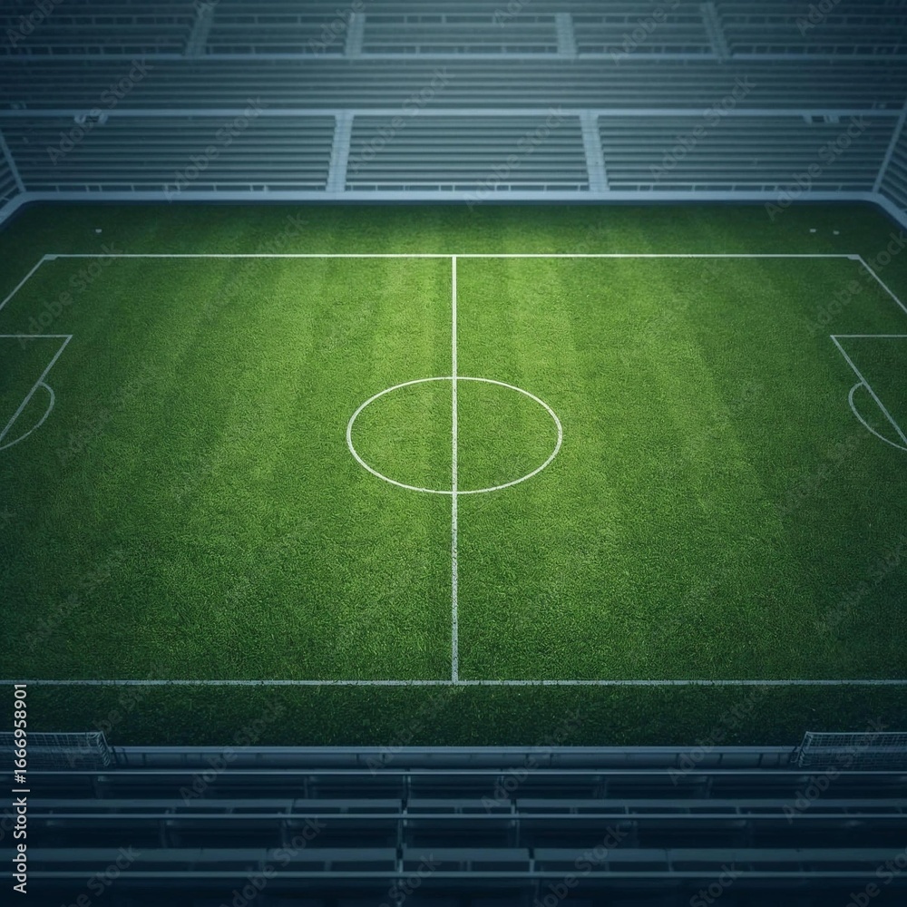 Fototapeta premium Top-Down View of Professional Football Pitch with Green Turf