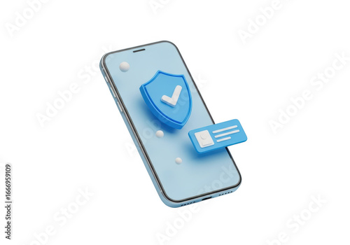 Smartphone with security shield and id card icon isolated on transparent background