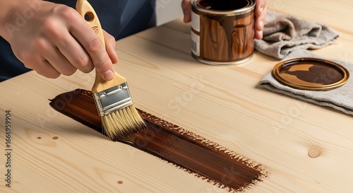 Applying wood stain with a brush