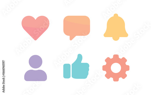 vector colorful flat filled icons stillheartedness (abstract): smooth curves pastel tones central light symmetrical shapes soft gradient airy space.