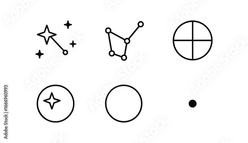 vector outline icons Navigator (star chart): star map constellation lines circle grid shadow smear highlight rim guide dot.