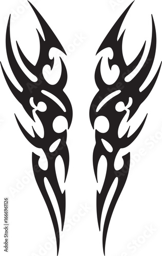 Two black tribal wing motifs with sharp, angular styling wings tattoo