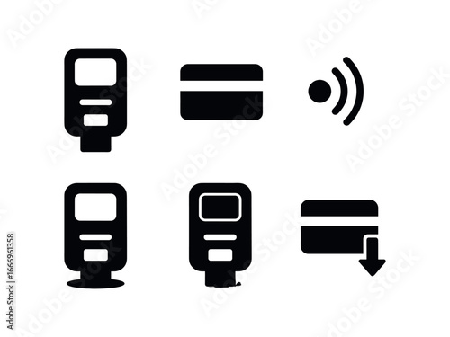 vector solid black filled icons city bus (ticket validator): validator box card slot beep icon shadow smear light rim arrow cue.
