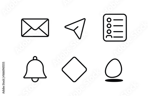 vector outline icons client retention strategy (email campaign): envelope icon send arrow subscriber list reminder bell draft badge shadow smear.