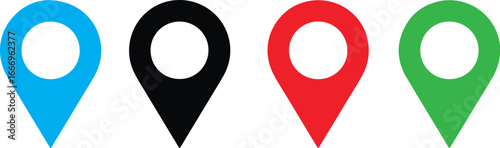 Location icon.  Map pin icon .location pointer icon symbol in flat style.Black red blue green location pin symbols.