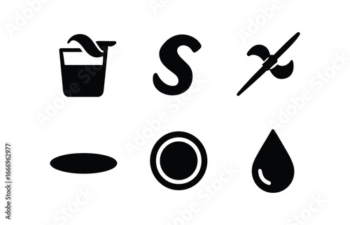 vector solid black filled icons zest (cocktail garnish): twist on glass citrus peel toothpick shadow smear light rim drink droplet.
