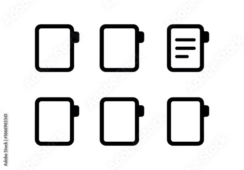 vector solid black filled icons notebook tabs (minimal): white tabs black ink neat handwriting empty desk soft light tidy space.
