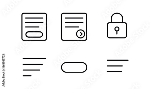 vector outline icons online invoice payment (payment form): form fields submit button lock icon text lines shadow smear light rim.