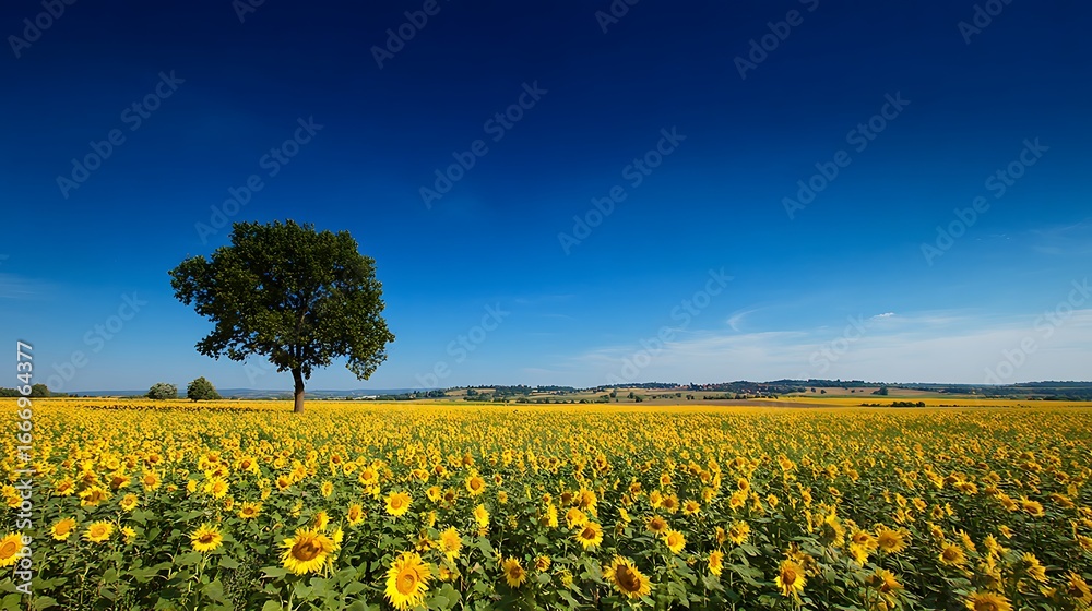 Fototapeta premium A sunflower field stretching endlessly to the horizon 