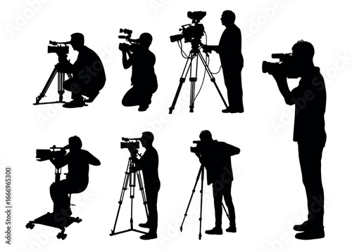 Silhouette of a Professional Cameraman Operating a Video Camera
