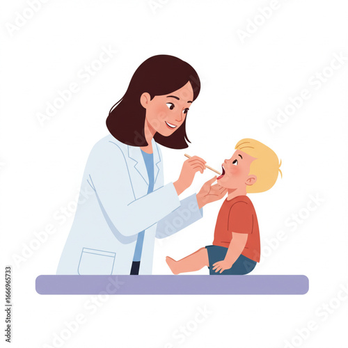 Doctor examining a childs throat, medical checkup, pediatrician, healthcare illustration