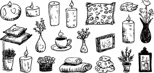 Hand drawn decorative candle and holder set for cozy home decor designs