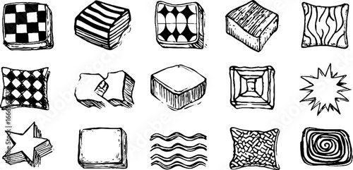 Hand drawn decorative checkerboard and geometric tile set for artistic design