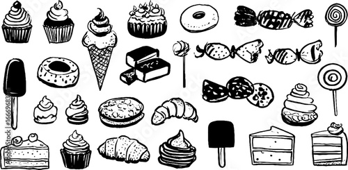 Hand drawn decorative cupcakes and sweet treats collection for creative design