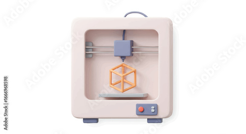 A 3D printer creating a cube object, showcasing modern manufacturing technology.