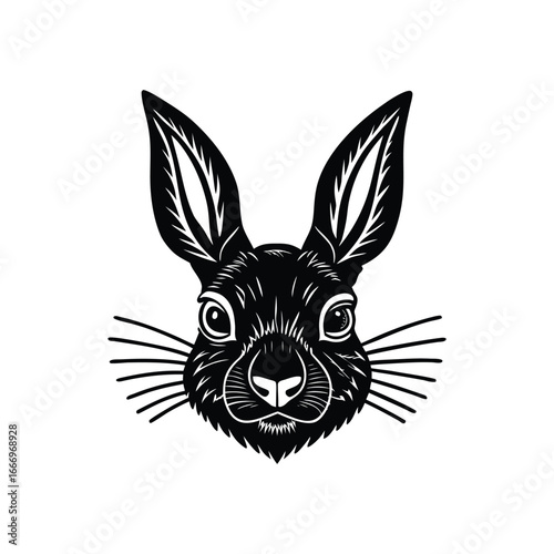 Cute pink cartoon rabbit with long ears holding a decorated egg for a spring holiday