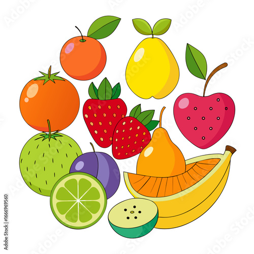 Vibrant assortment of fresh, juicy fruits arranged in a colorful, delicious circle, perfect for healthy eating, food blogs, and nutritional content with visual appeal