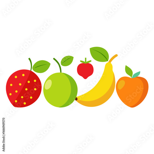 Fresh and vibrant assortment of cartoon fruits, perfect for healthy eating concepts, food blogs, or children's educational materials, sparking joy and promoting natural goodness.