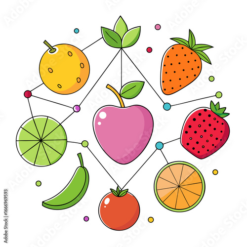 Vibrant and colorful fruit illustration showcasing health, freshness, and deliciousness, perfect for food blogs, healthy eating, and wellness concepts