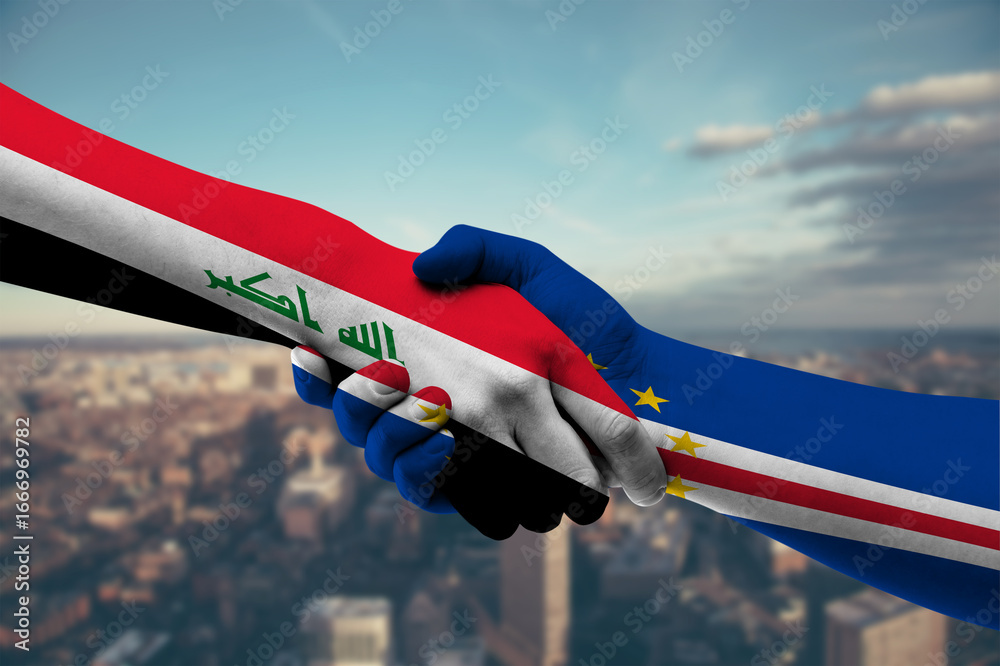 Naklejka premium Shaking hands Iraq and Cabo Verde