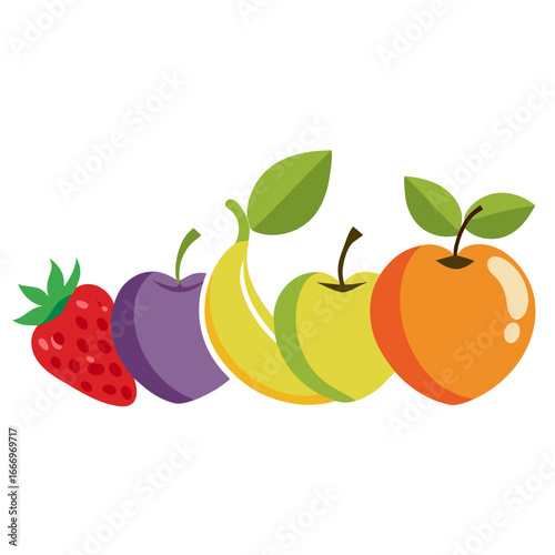 Vibrant assortment of fresh, healthy fruits including strawberry, plum, banana, apple, and orange, perfect for food blogs, recipes, and wellness designs