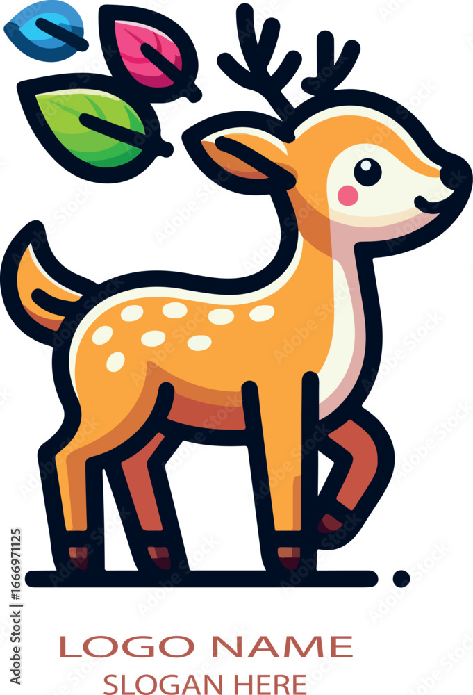 Fototapeta premium Cartoon deer in leaf kids logo icon vector white background .